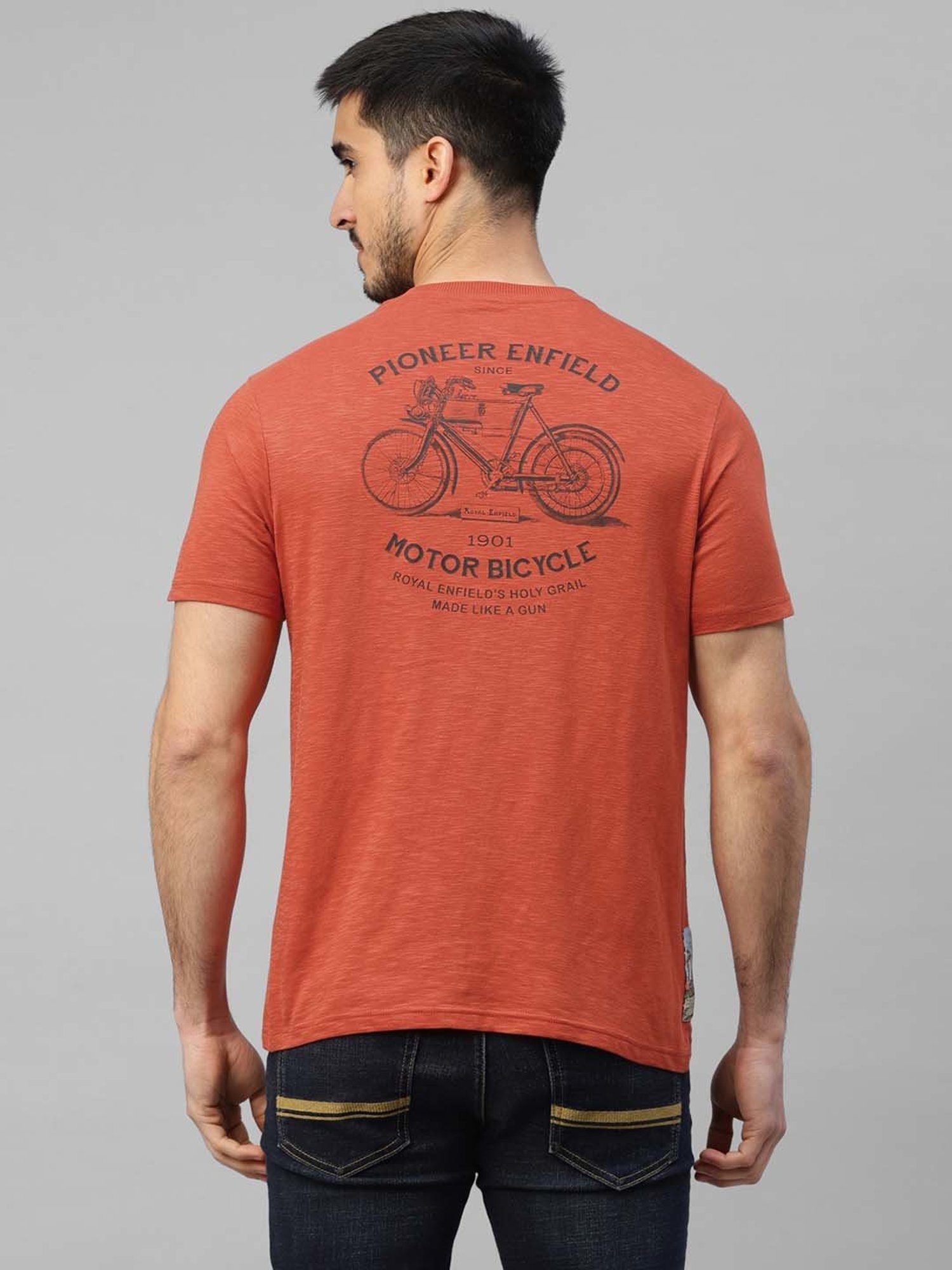 Royal Enfield MOTOR BICYCLE Brick Red Regular Fit Printed Crew T-Shirt