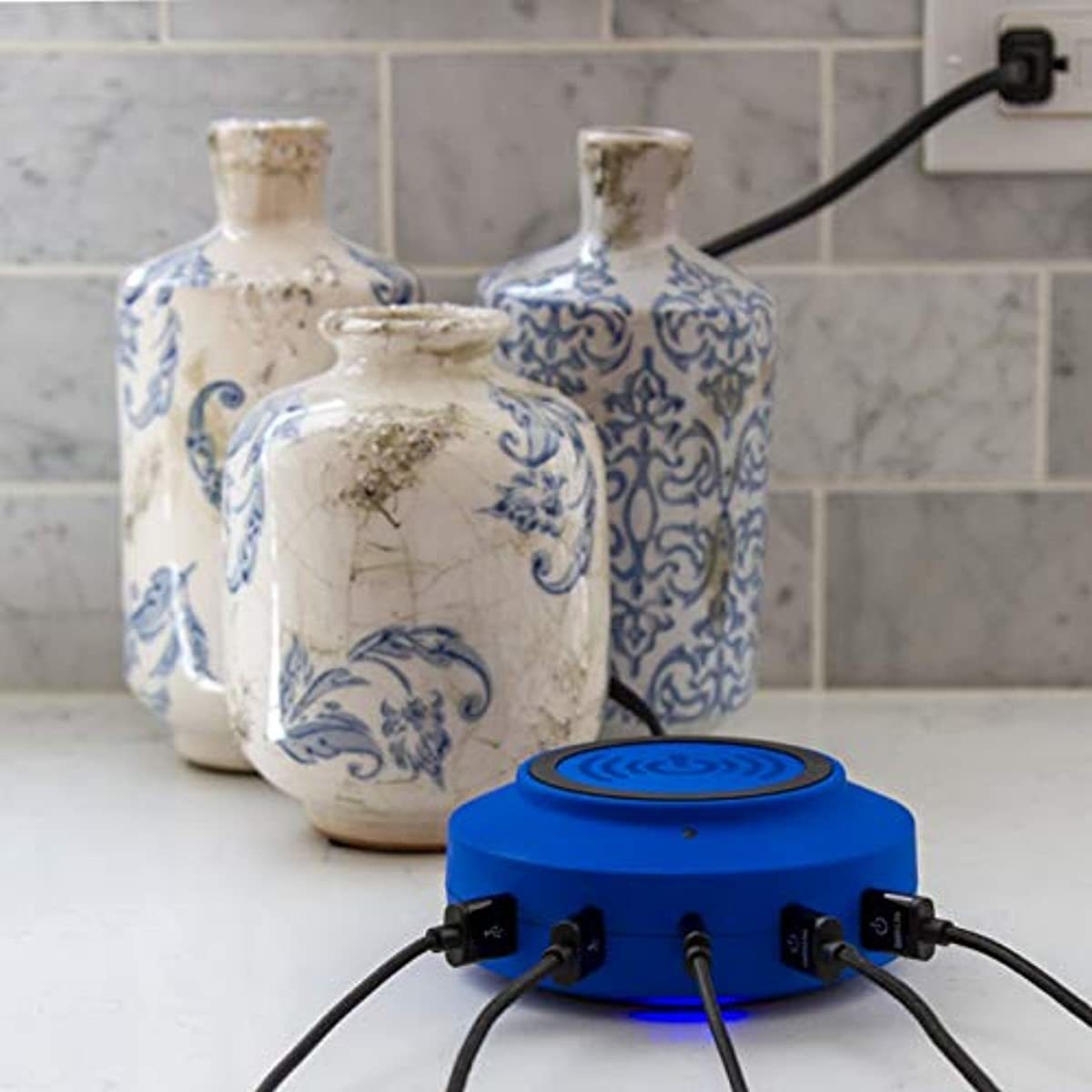 ChargeHub X5+ Elite 3005, 5W Qi Wireless Charger & 54W 5-Port USB Charging Station Including Type-C for Quick Charging Compatible with iPhone Xs Max/XR/XS/X/8 & Galaxy S10/S9/S9+/S8/S8+/Note 8 (Blue)