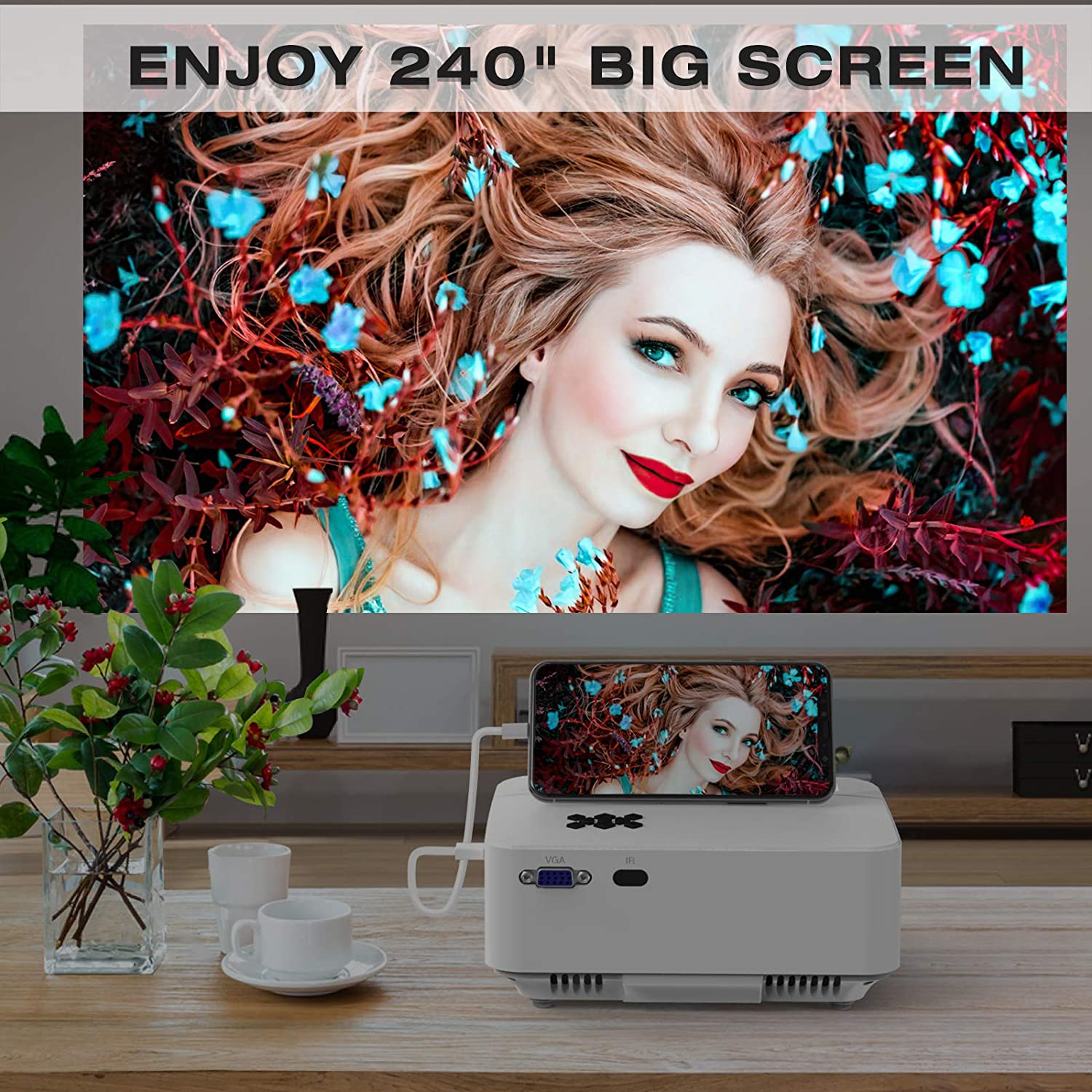 WiFi Projector,TOPVISION 6500L Outdoor Portable Projector,240" Display Full HD 1080P Home Theater Movie Projector,Wireless Smart Connection Compatible with iPhone/Android/TV Stick/USB/HDMI/VGA/AV/SD.