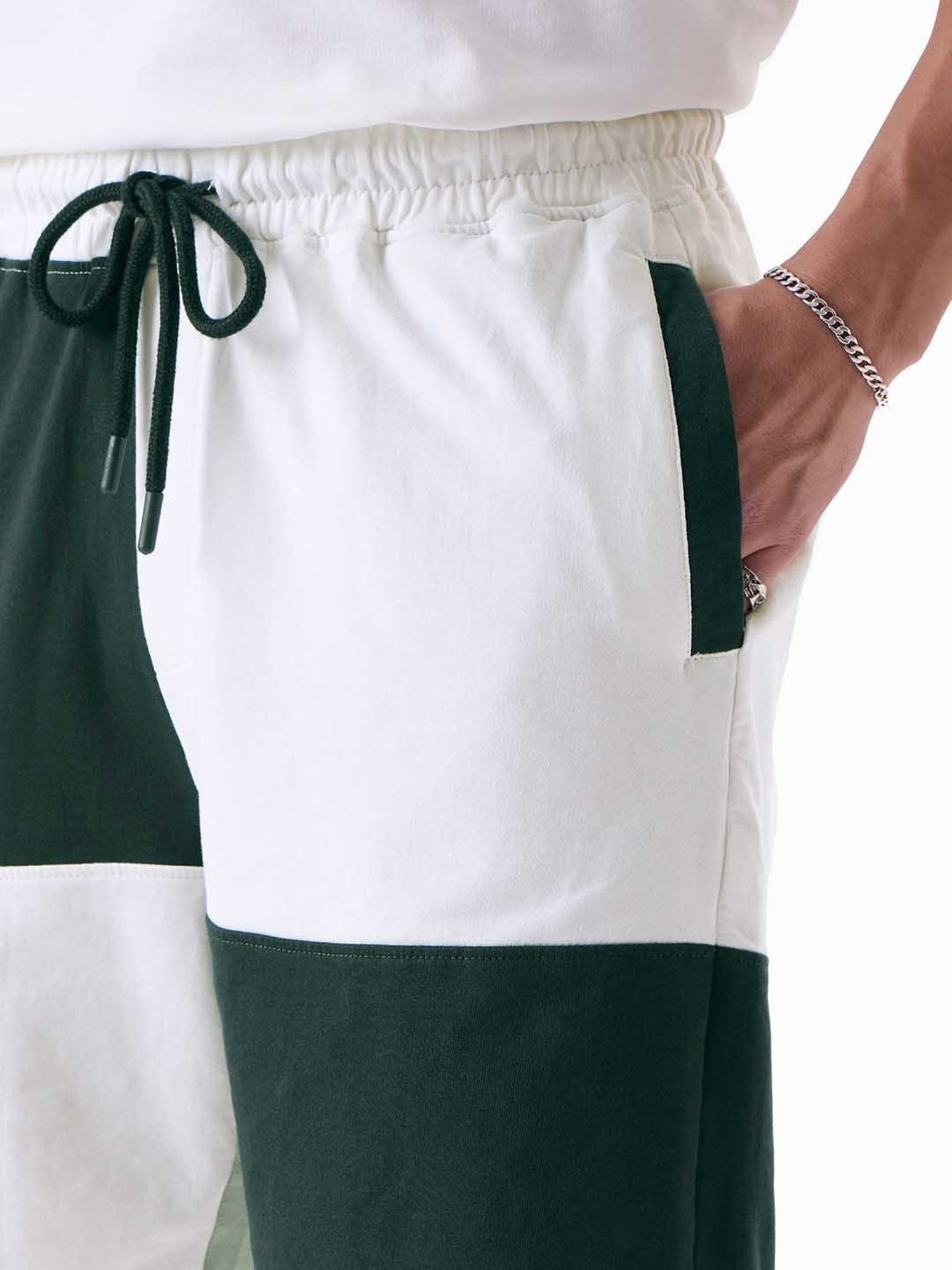 The Souled Store Green & White Regular Fit Shorts