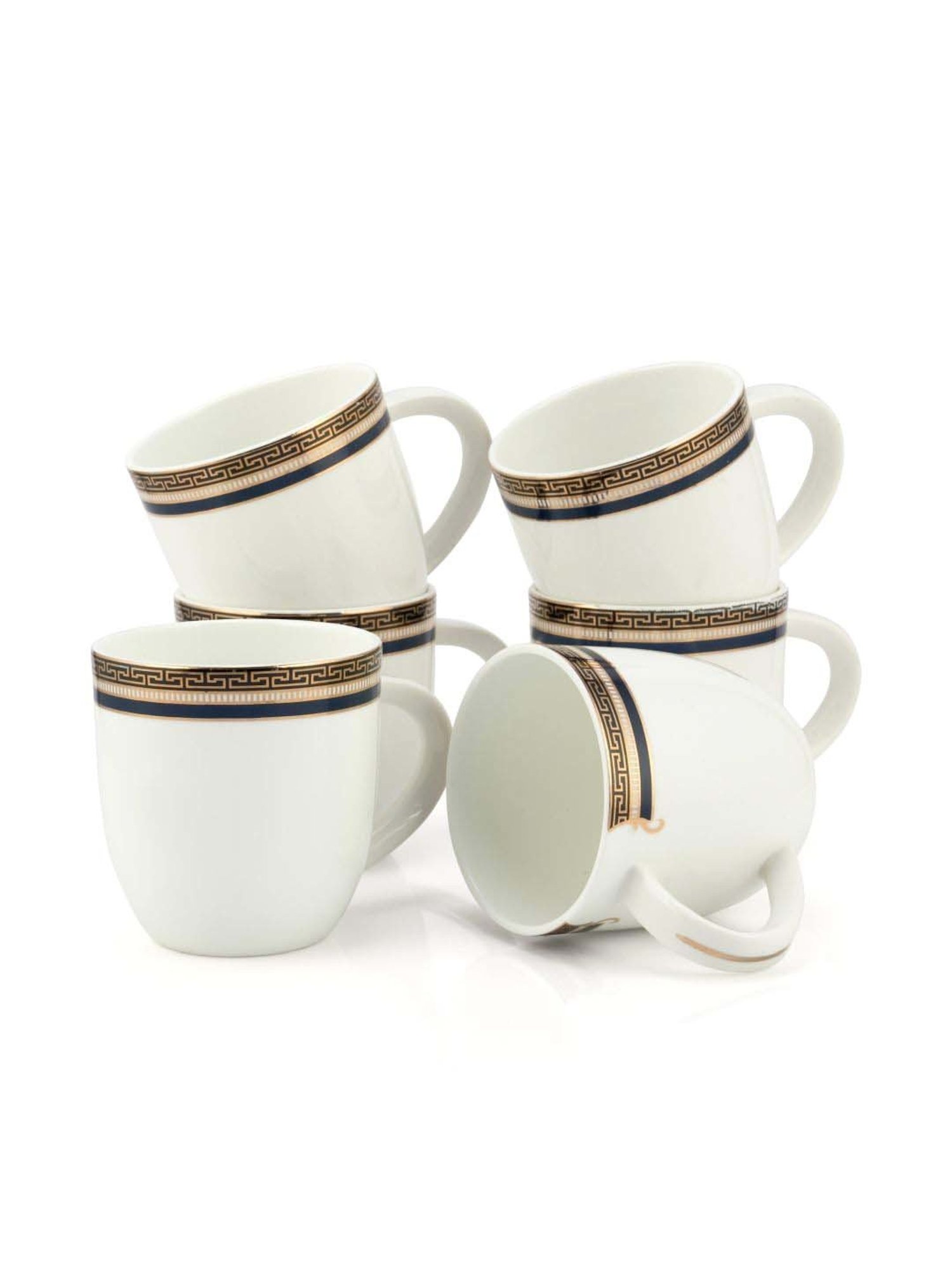 JCPL White & Blue Ceramic Coffee Mug (0.18 L) - Set of 6