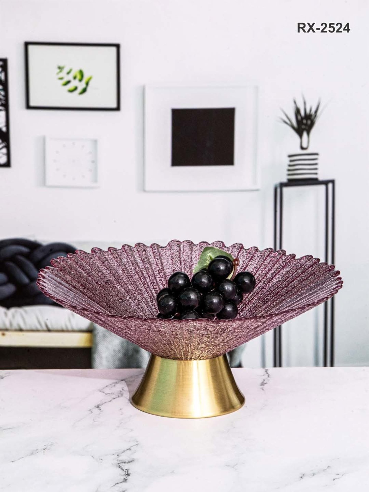 ROXX Emma Pink & Gold Glass Bowl With Metal Base (2 L)