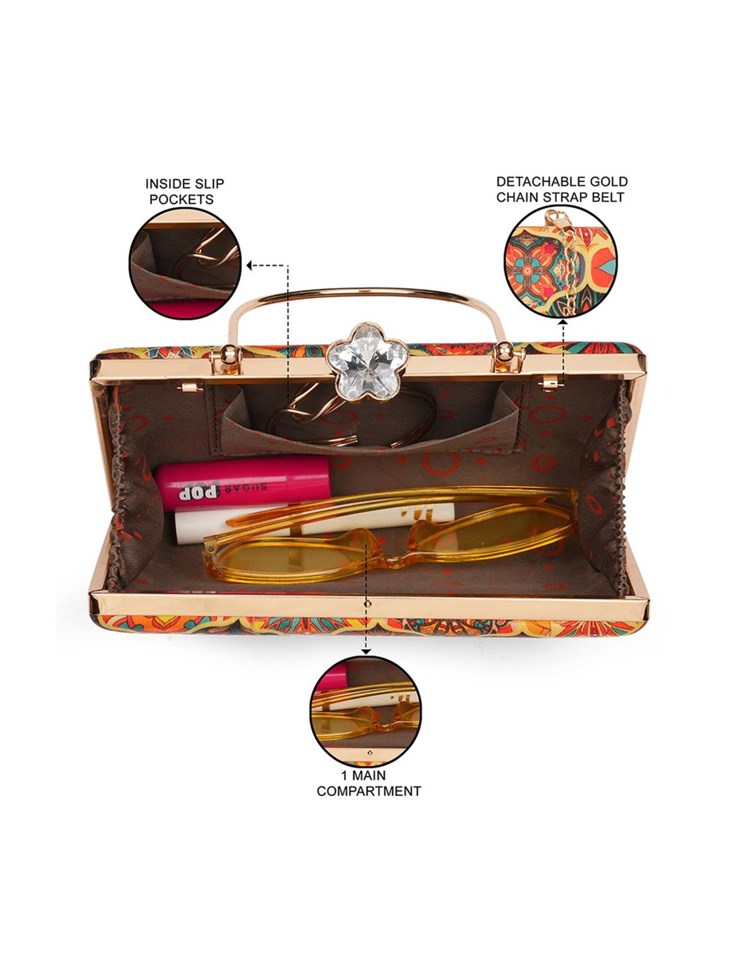 Glo By Globus Multi Ethnic Motifs Printed Party Small Clutch