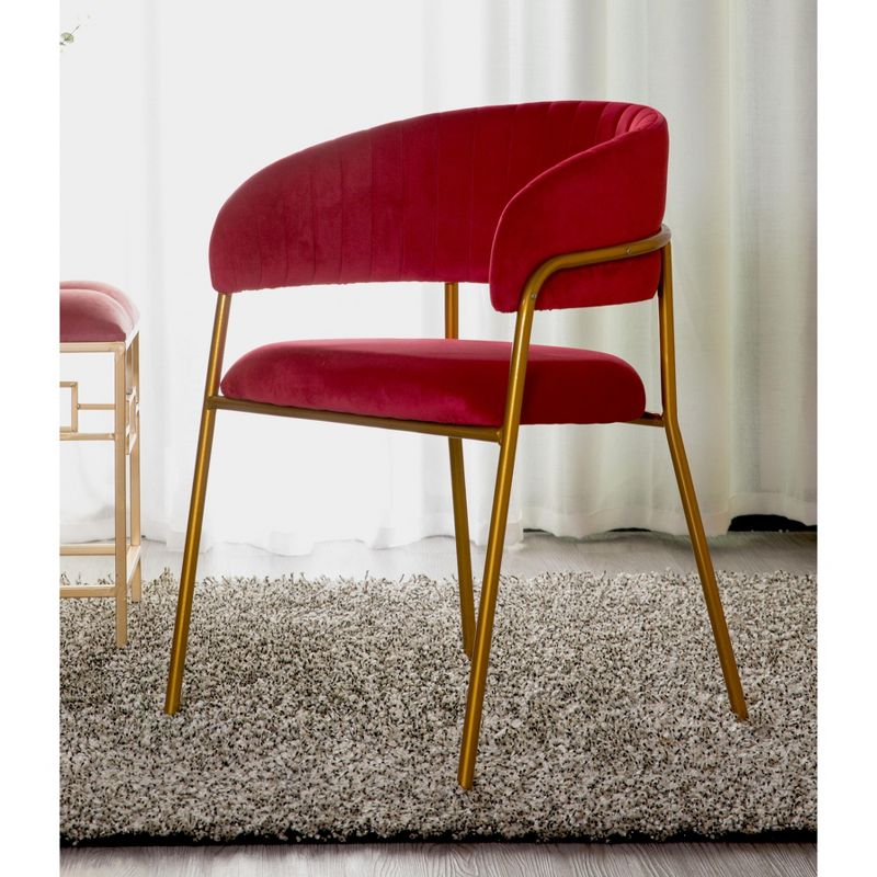 Bold Tones Modern Red Velvet Fabric Upholstered Accent Arm Chair with Gold Metal Legs
