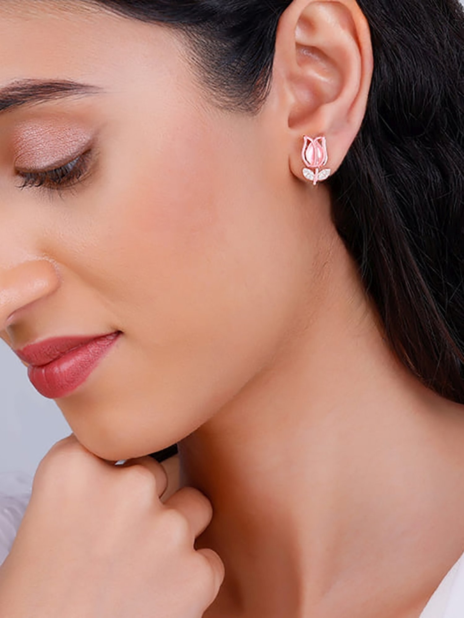 GIVA 92.5 Sterling Silver Rose Gold Pink Quartz Flower Stud Earrings