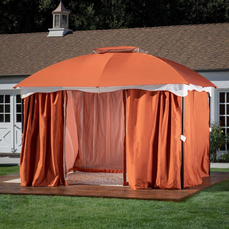 Gravina 12' by 10' Steel Gazebo - Dark Gray/Rust Orange - Christopher Knight Home