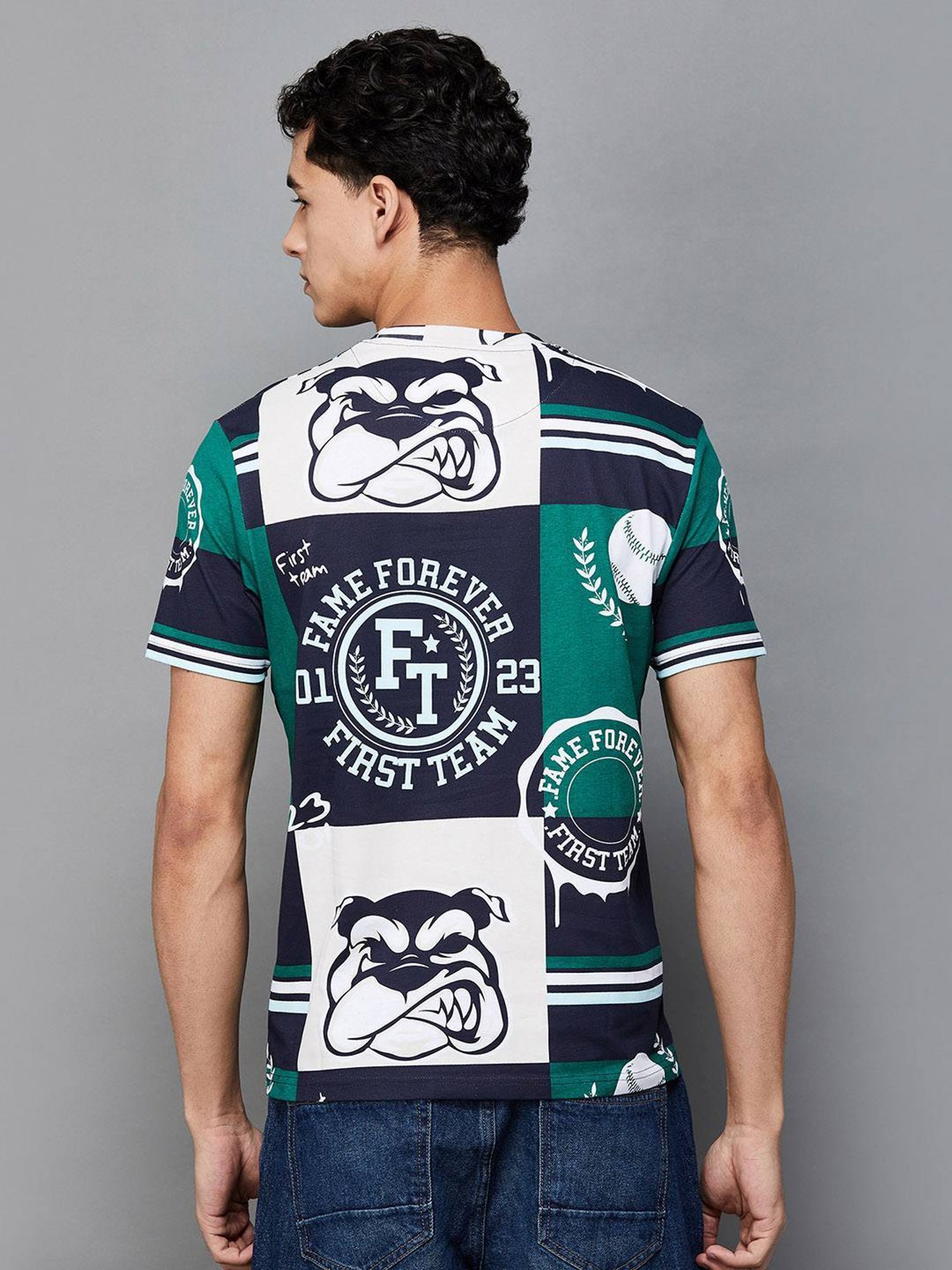 Fame Forever by Lifestyle Dark Green Cotton Regular Fit Printed T-Shirt