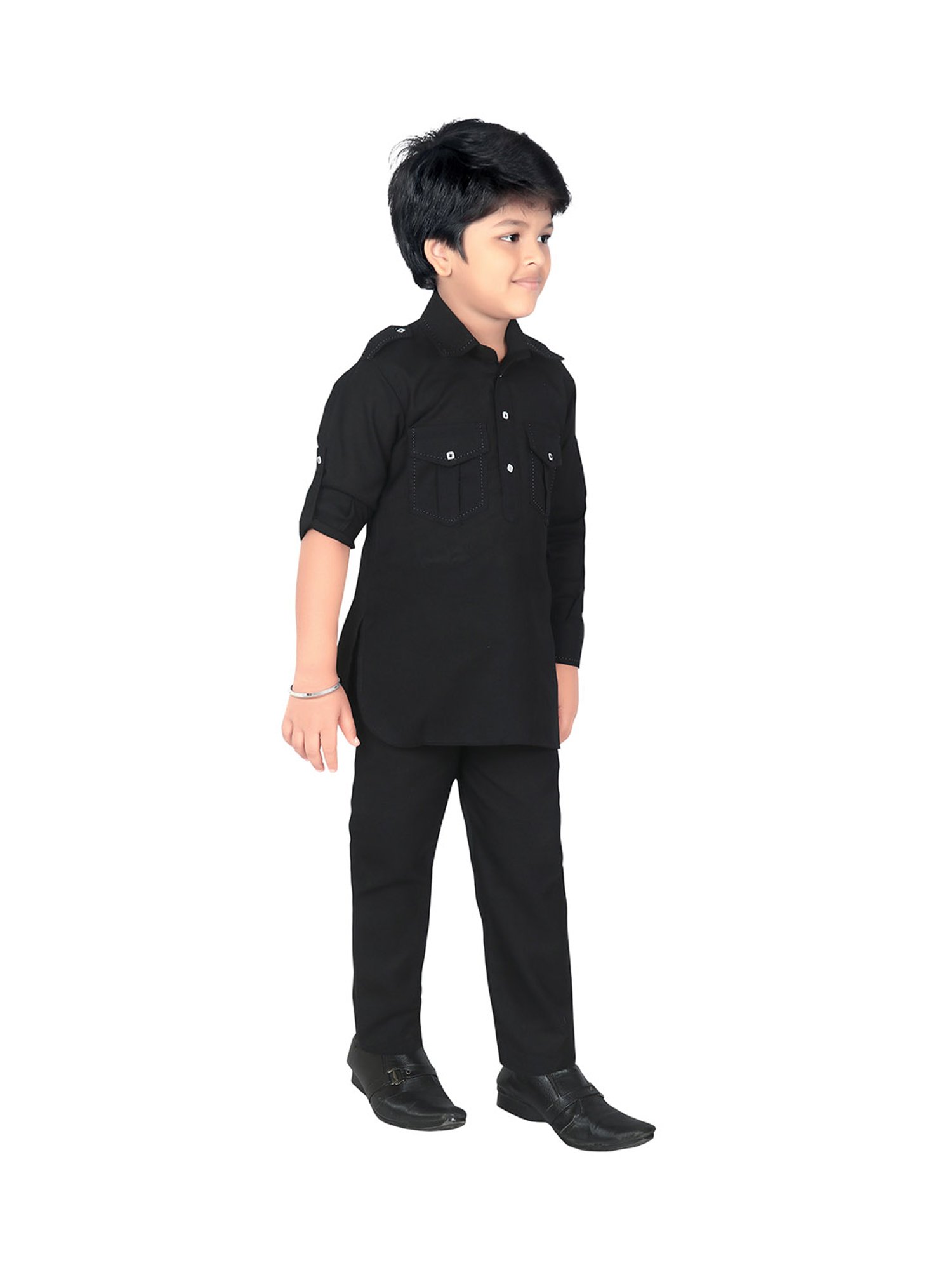 Ahhaaaa Kids Black Solid Kurta with Pajamas