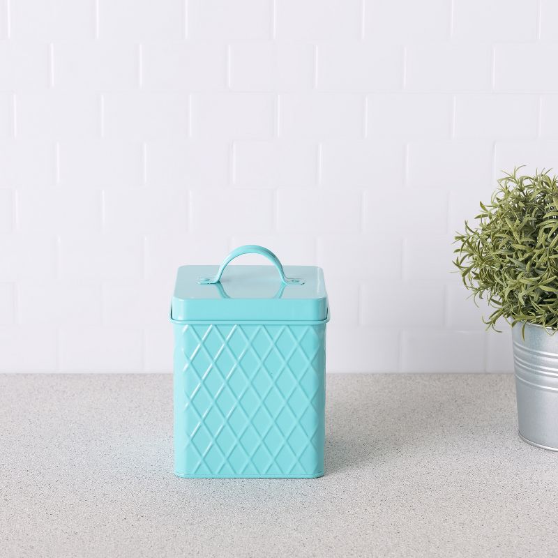 Home Basics Trellis Collection Small Tin Canister, Turquoise
