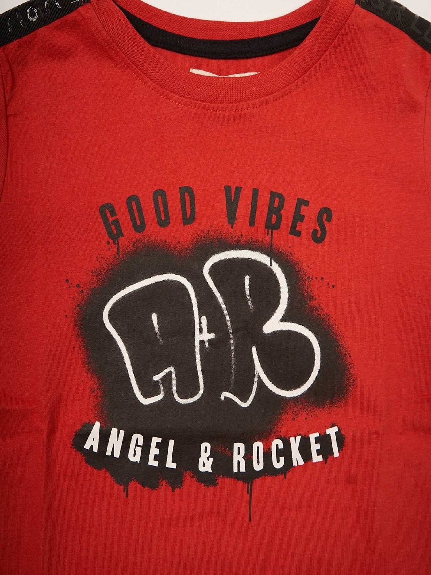 Angel & Rocket Kids Red & Black Cotton Printed T-Shirt