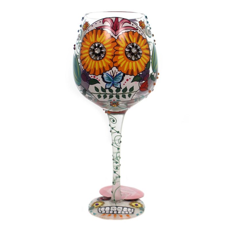 Tabletop 10.25" Sugar Skull Two Love My Wine Glass Enesco  -  Drinkware