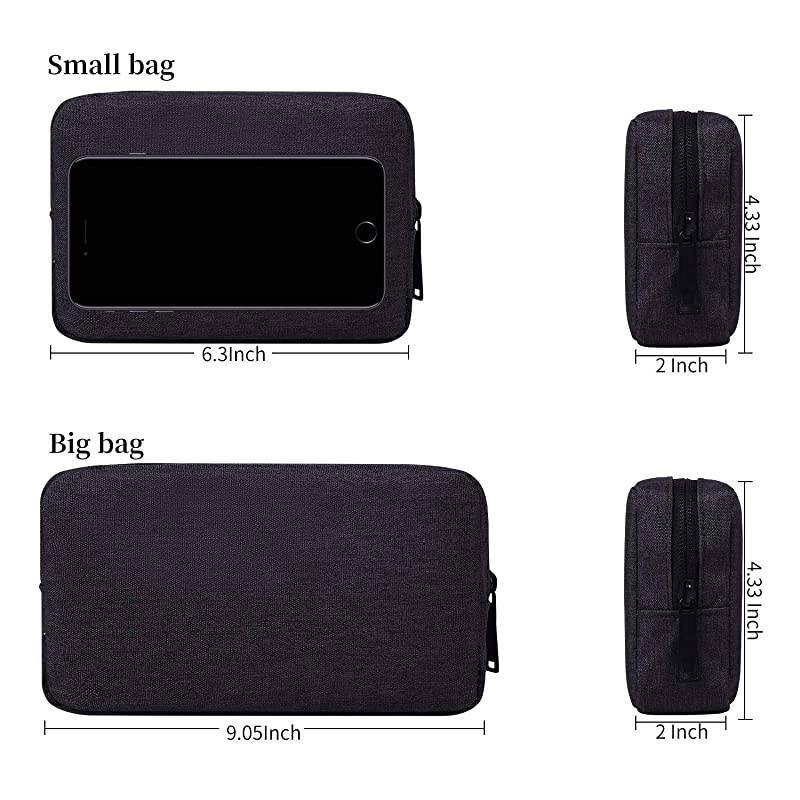 Accessories Case Durable Small Accessories Storage Bag Compatible Laptop Charger Various USB Cables Cords and Power Travel Gadget Carry Bag Dark GraySmall+Big