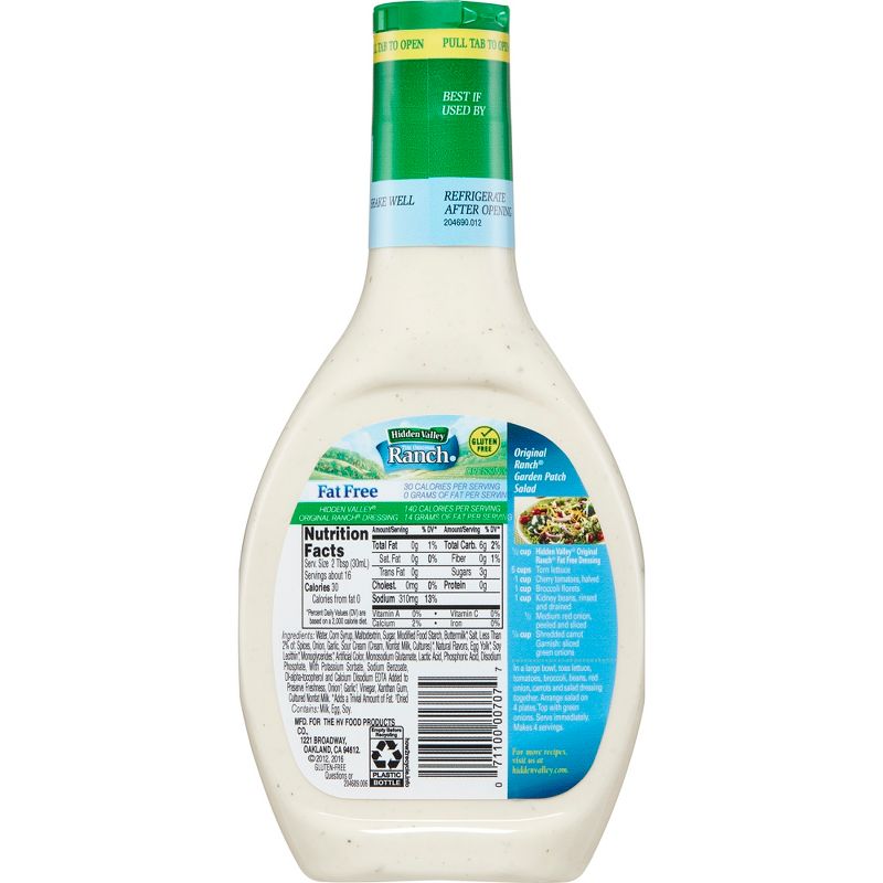 Hidden Valley Original Ranch Fat Free Salad Dressing & Topping - Gluten Free - 16fl oz