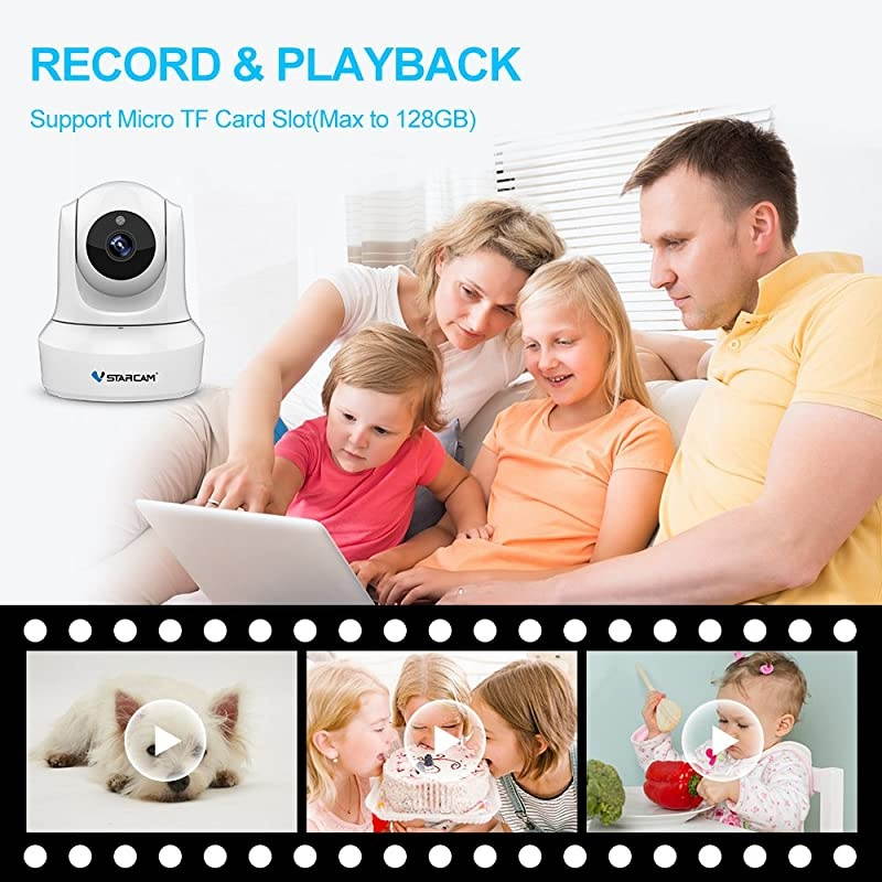 1080P WiFi IP Camera, Pan/Tilt/Zoom HD Wireless Indoor Camera with Night Vision, 2.4GHz Remote Monitor for Baby/Pet/Home Security (White)