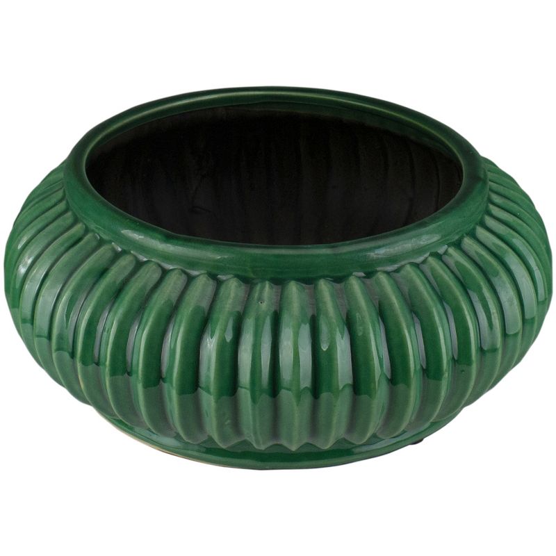 Raz Imports 11" Glossy Deep Green Textured Clay Table Container