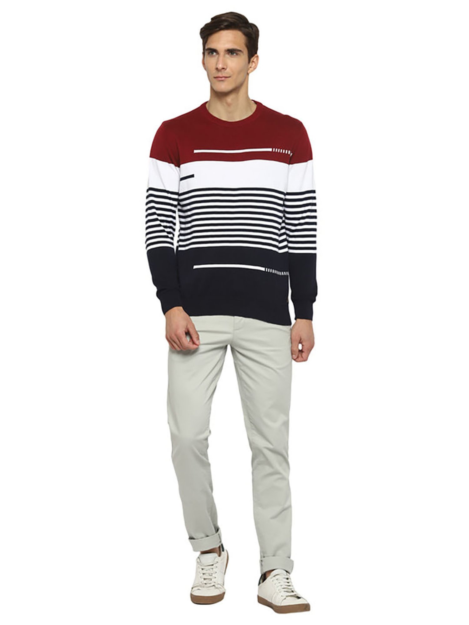 Turtle Multicolor Cotton Regular Fit Striped Sweater