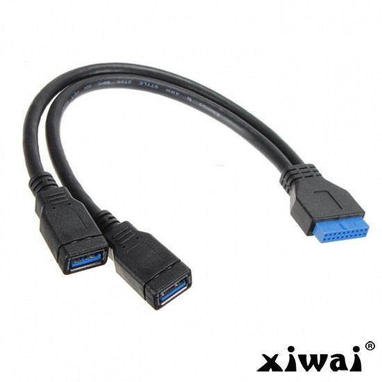 Xiwai 2 ports USB 3.0 Female to Motherboard 20pin Header cable for front panel 20cm