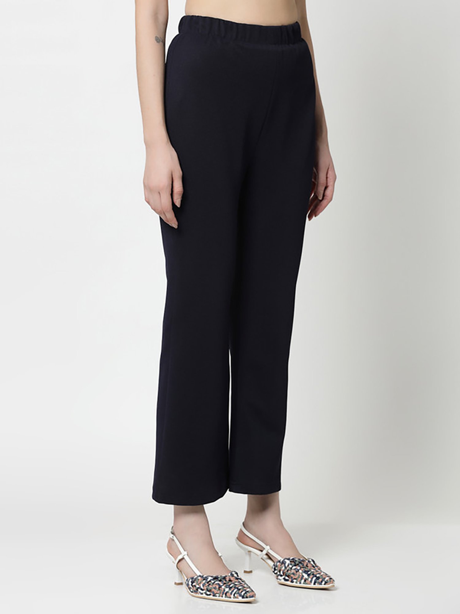 Office & You Navy Regular Fit Mid Rise Trousers