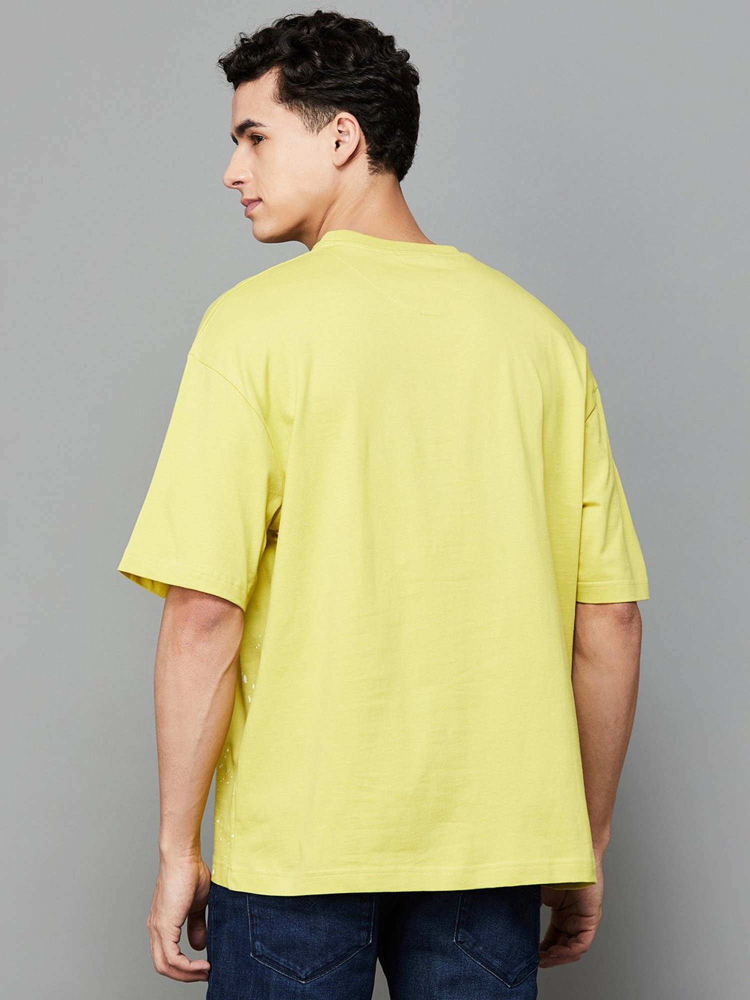 Forca by Lifestyle Lime Yellow Regular Fit Printed Crew T-Shirt