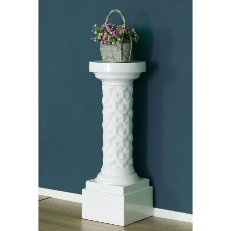Uniquewise Tall Decor White Geometric Cube Fiberglass Column Pedestal, Display Flower Vase Stand