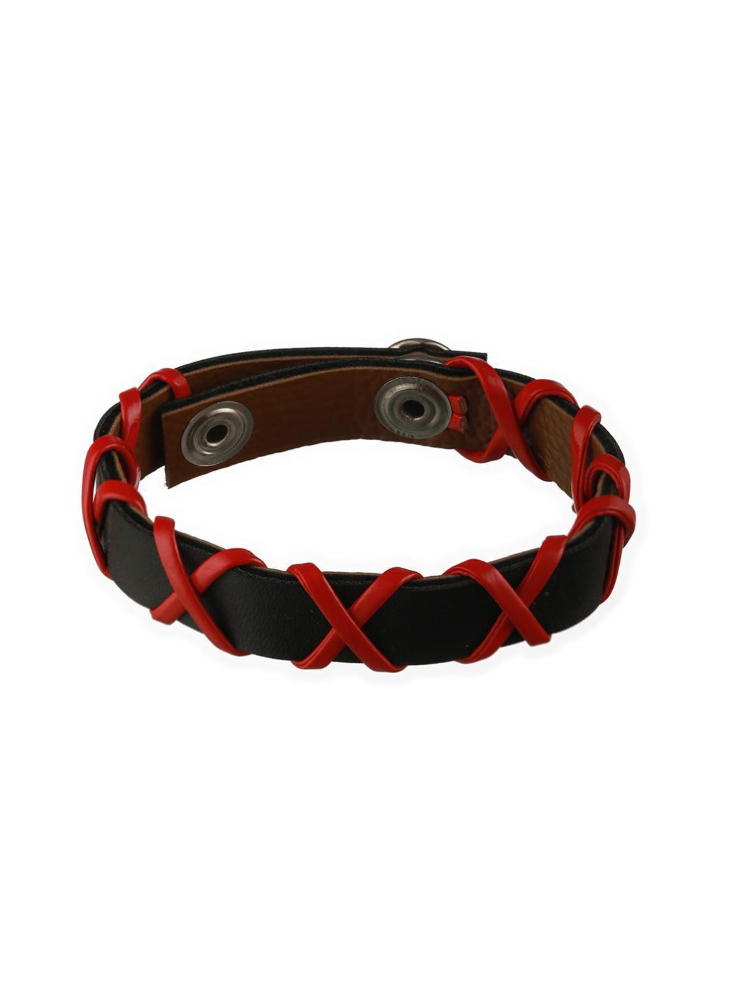 Bold by Priyaasi Black Red Cross PU Wraparound Bracelet for Men