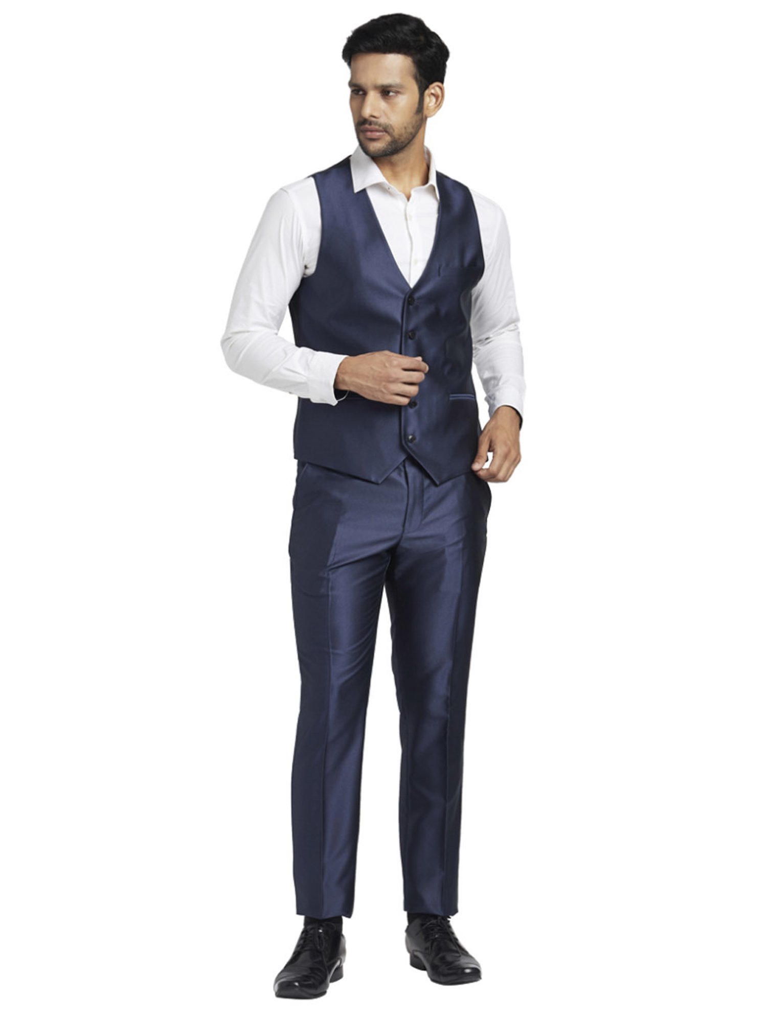 Parx Blue Regular Fit Three Piece Suit