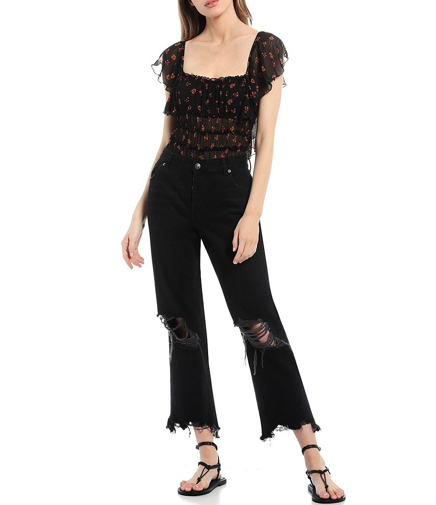 WAYF Double Ruffle V-Neck Peplum Top