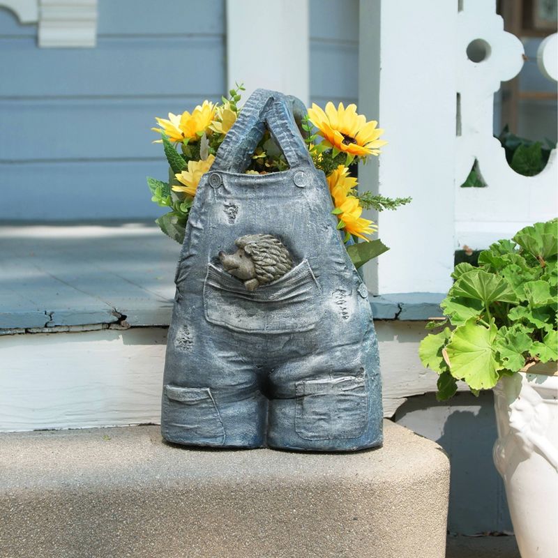 Rugged Suspender Flower Planter With Pocket Hedgehog Design - Alpine Corporation