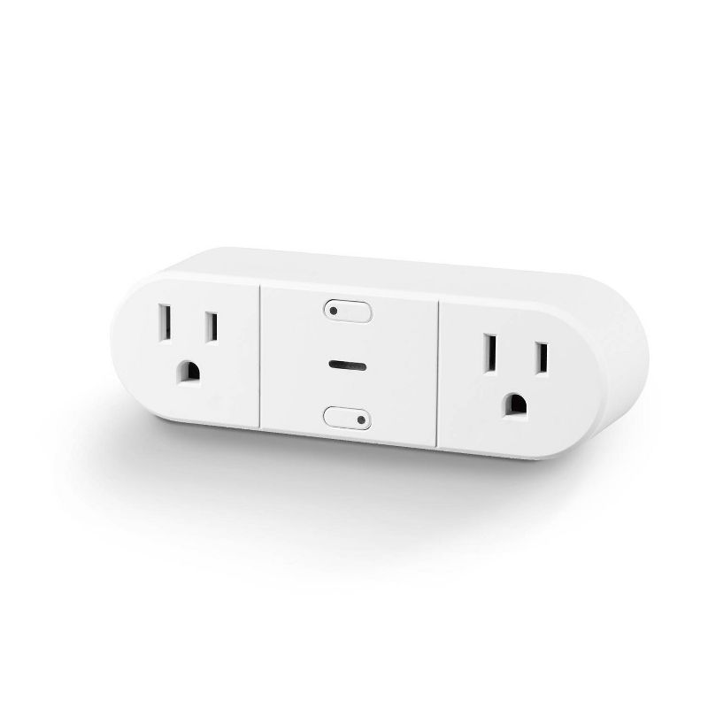 Smart White Wi-Fi Enabled Voice Activated 2 Grounded Outlets Indoor Plug 15A