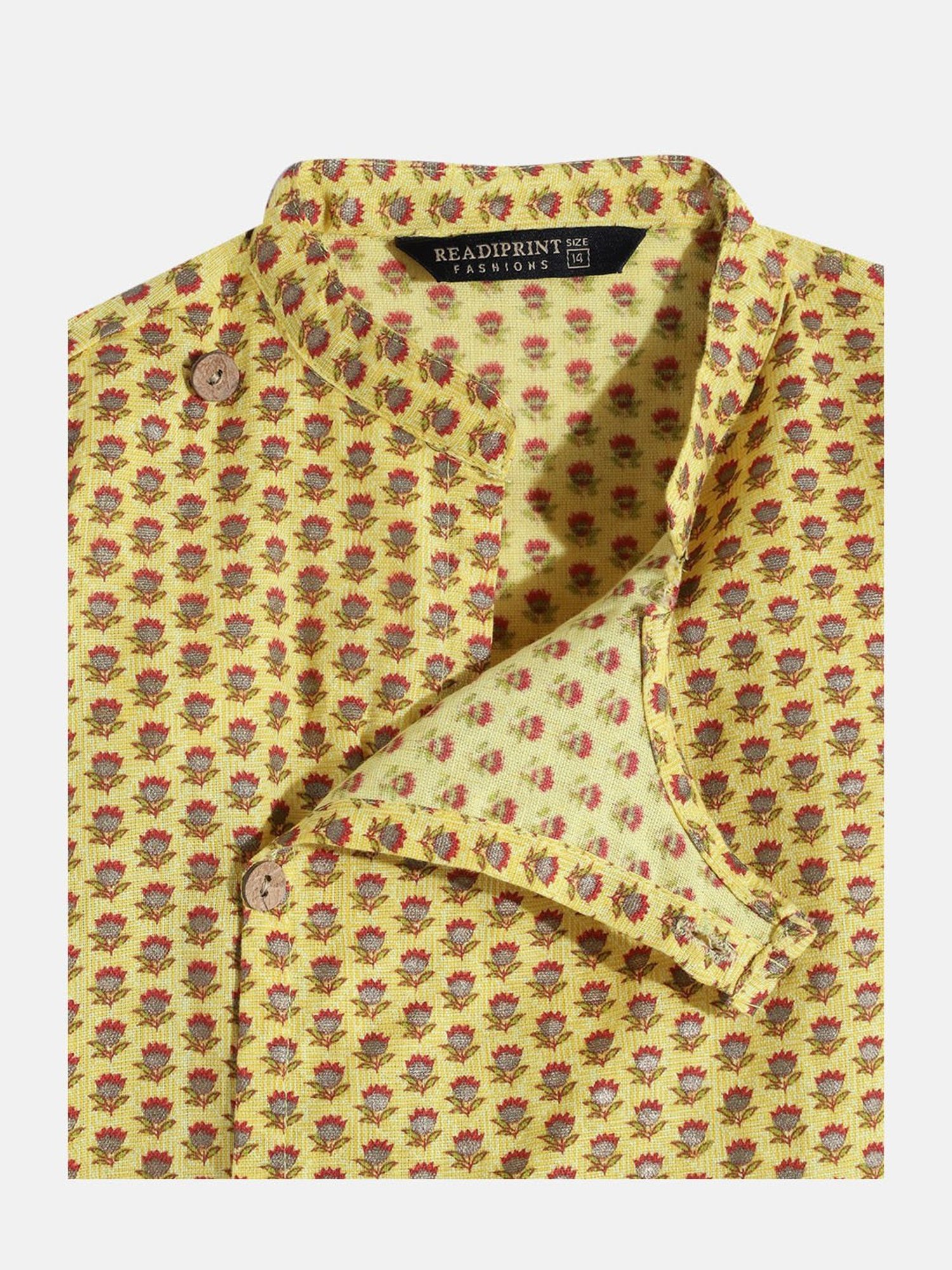 READIPRINT FASHIONS Kids Yellow & White Floral Print Full Sleeves Kurta With Pyjamas