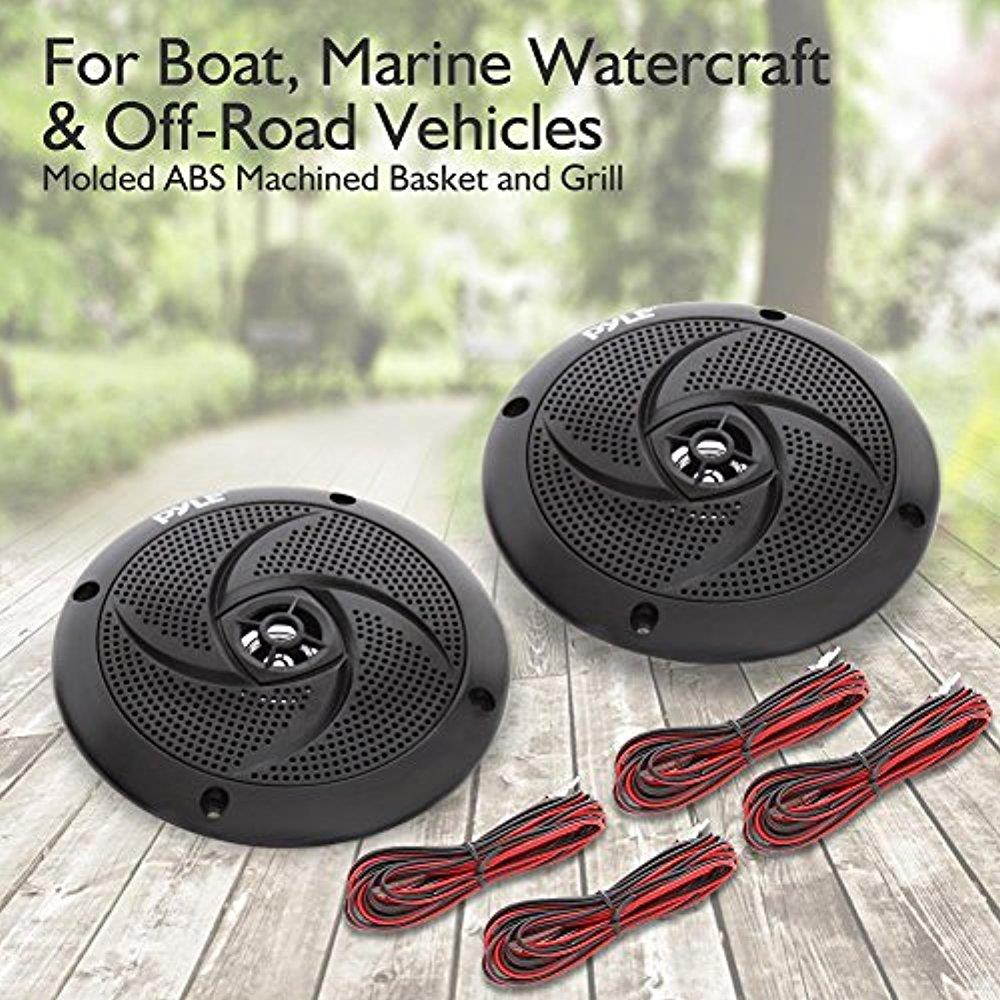 Pyle Marine Speakers - 4 Inch 2 Way Waterproof and Weather Resistant Outdoor Audio Stereo Sound System with LED Lights, 100 Watt Power and Low Profile Slim Style - 1 Pair PLMRS43BL (Black)