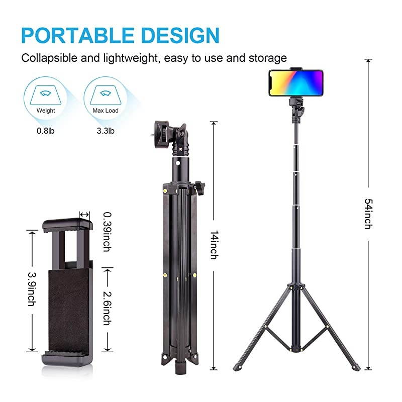 Stick Tripod Bluetooth LATZZ 54 Inch Phone Tripod Extendable iPhone Stand Tripod with Wireless Remote Shutter Compatible iPhone 11 ProXs MAXXRX88P7Galaxy Note 8S10S9+S9 More