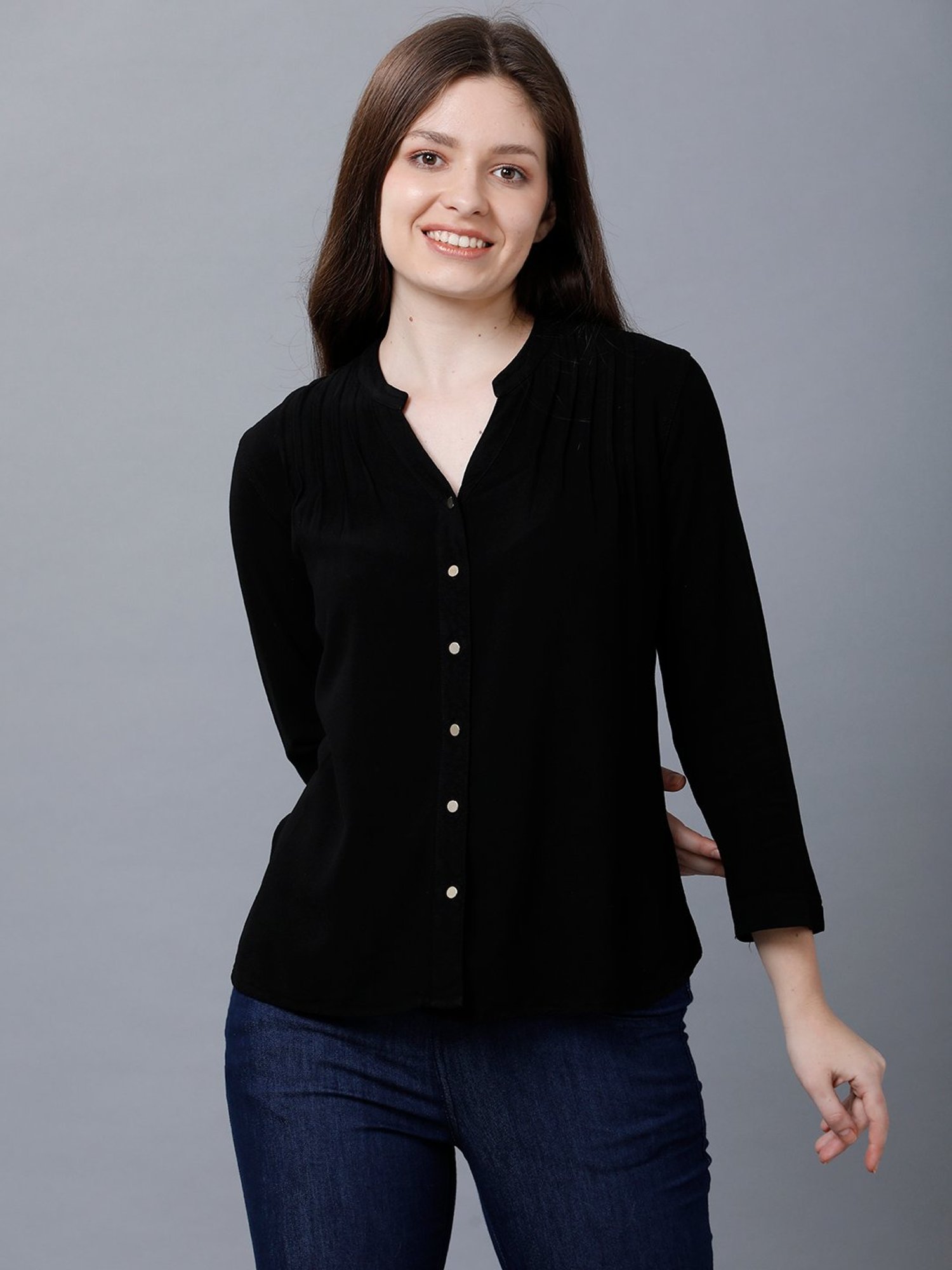 Identiti Black Viscose Slim Fit Shirt