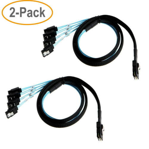 2Pcs Mini SAS SFF-8087 36Pin to 4 SATA 7Pin HD Splitter Breakout Cable 50cm Blue