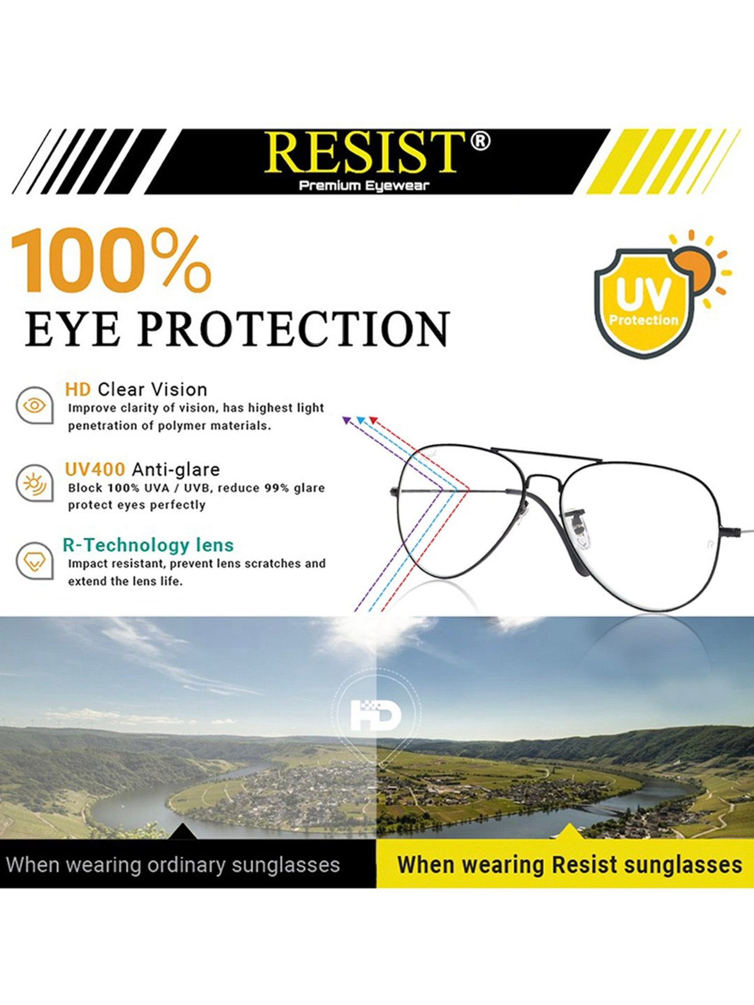 Resist Eyewear Clear Aviator UV Protection Unisex Sunglasses