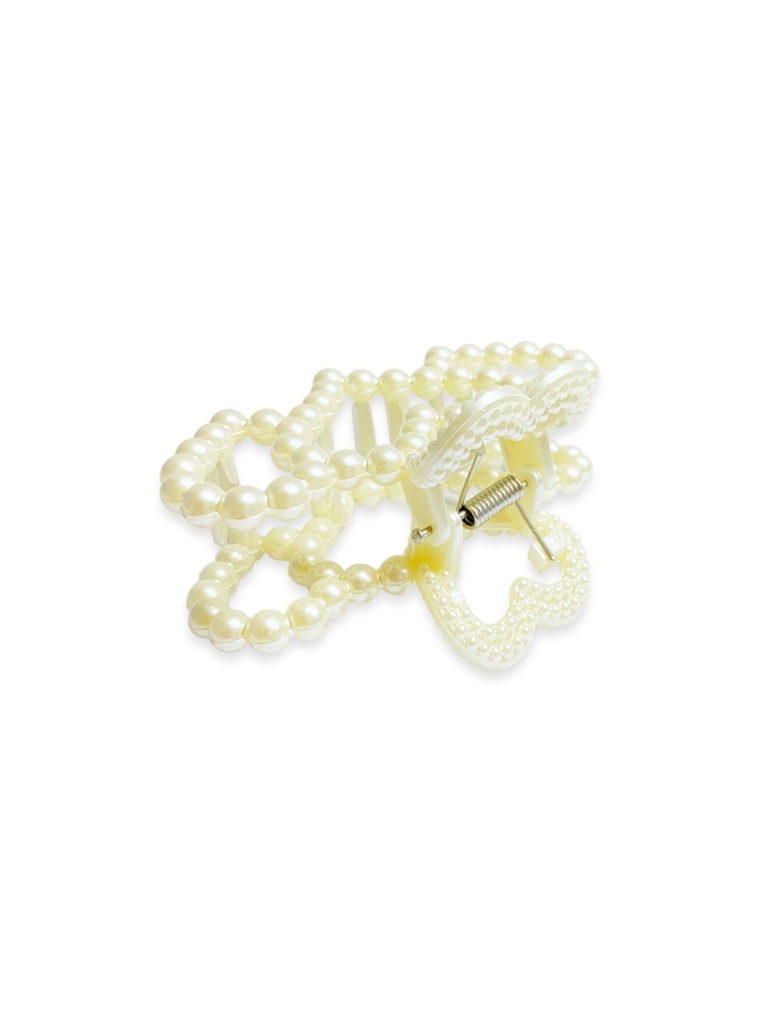 OOMPH White Pearls Heart Shape Large Big Hair Claw Hair Clip Stylish Latest