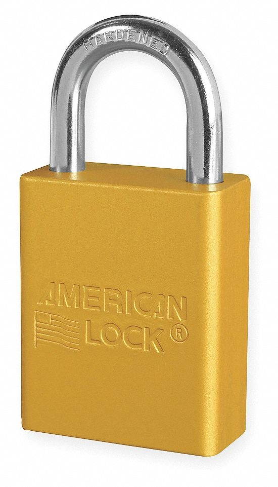 Anodized Aluminum Padlock, Yellow, Key Dif