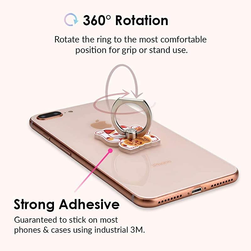 Cell Phone Ring Holder Finger Ring Stand Improves Phone Grip Compatible with iPhone Galaxy and Most Cases Except SiliconeLeather Lucky Cat