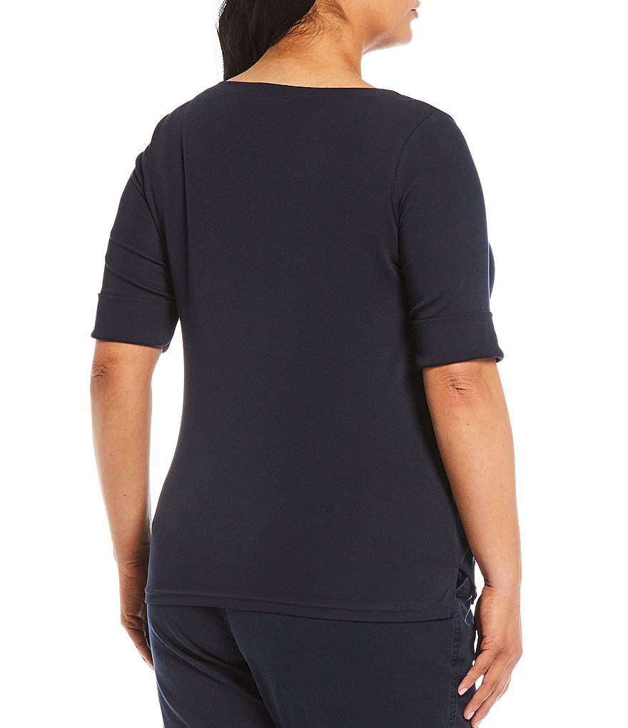 Lauren Ralph Lauren Plus Size Elbow Short Elbow Sleeve Jewel Neck Judy Top