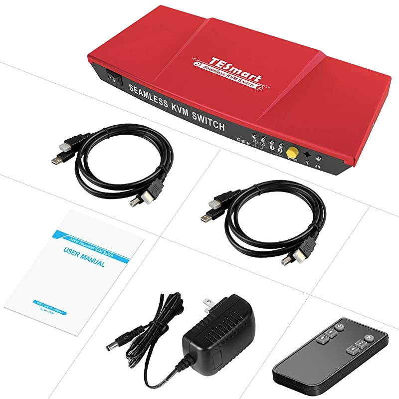 HDMI KVM Switch KVM Switch Box 4k30Hz with IR Remote 2 in 1 Out Supports USB 20 Hub and PIP for Present