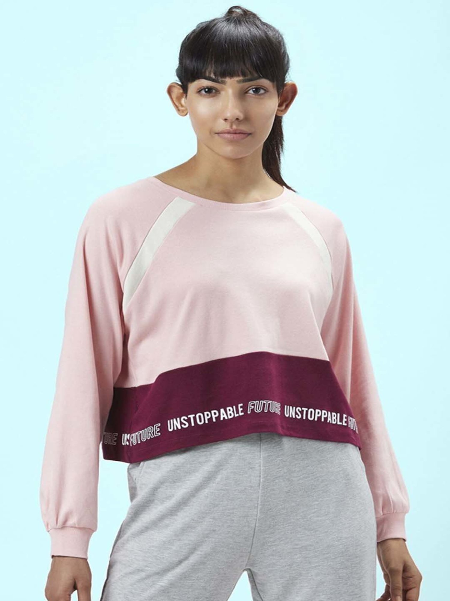 Ajile by Pantaloons Pink & Wine Cotton Printed Sports Top