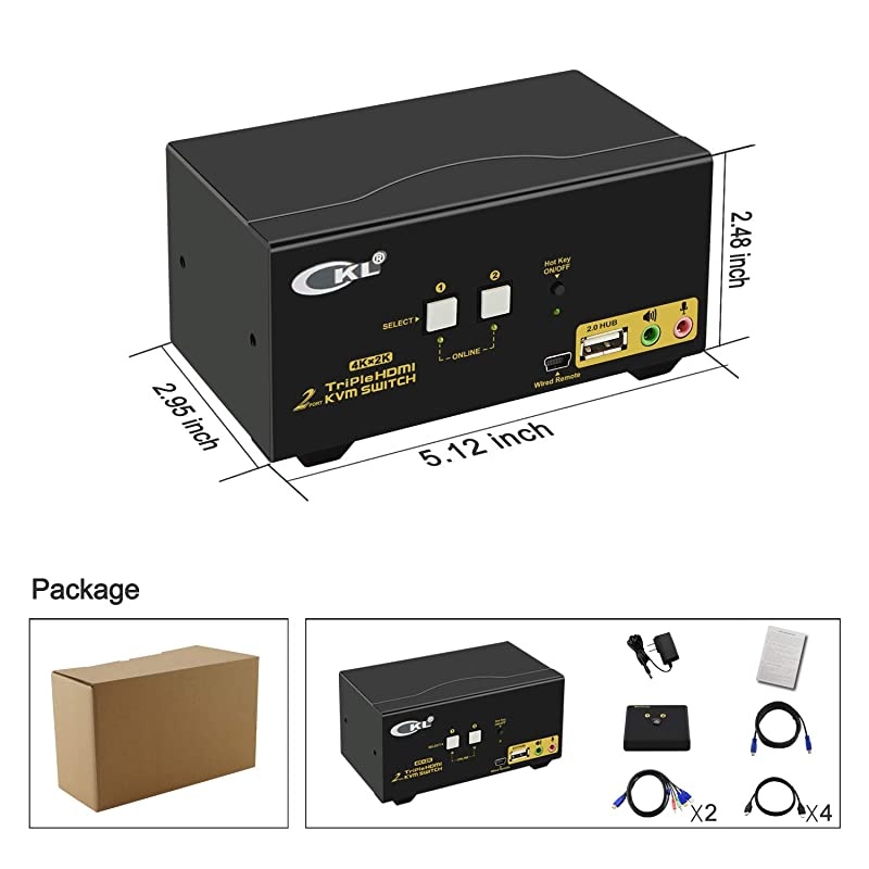 Triple Monitor HDMI KVM Switch 2 Port 4K@30Hz, 2x3 Keyboard Video Mouse Switcher with Cables Support Extended and Mirrored Display for Windows, Linux and Mac