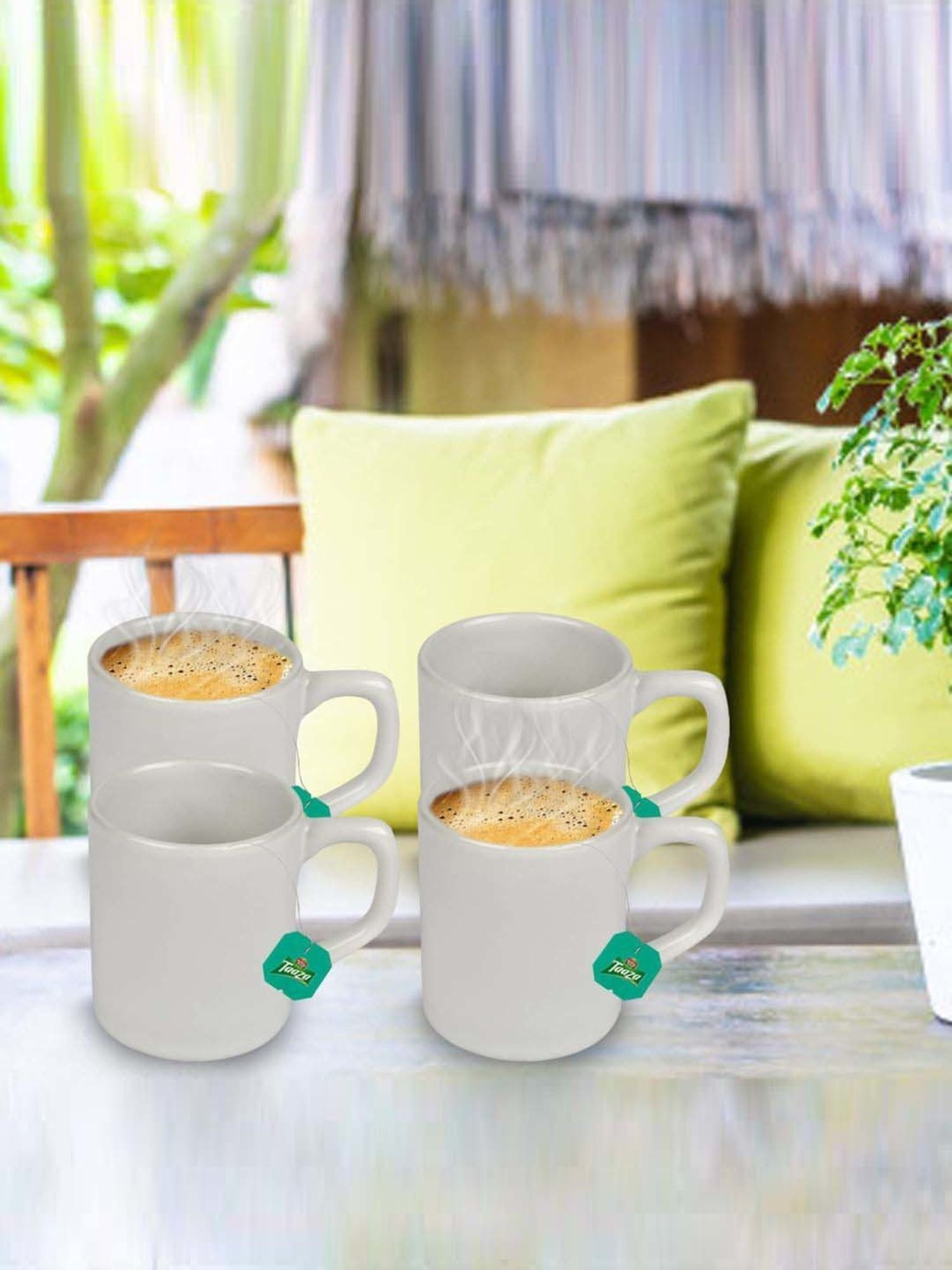 Urban Chef White Ceramic Droite Handcrafted Microwave Safe Cup - Set of 4