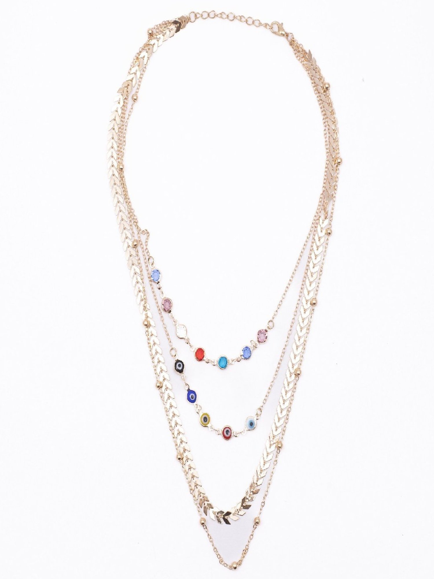 Jewelz Multi Color Evil Eye Design With Gold Multi-Layered Necklace for Women