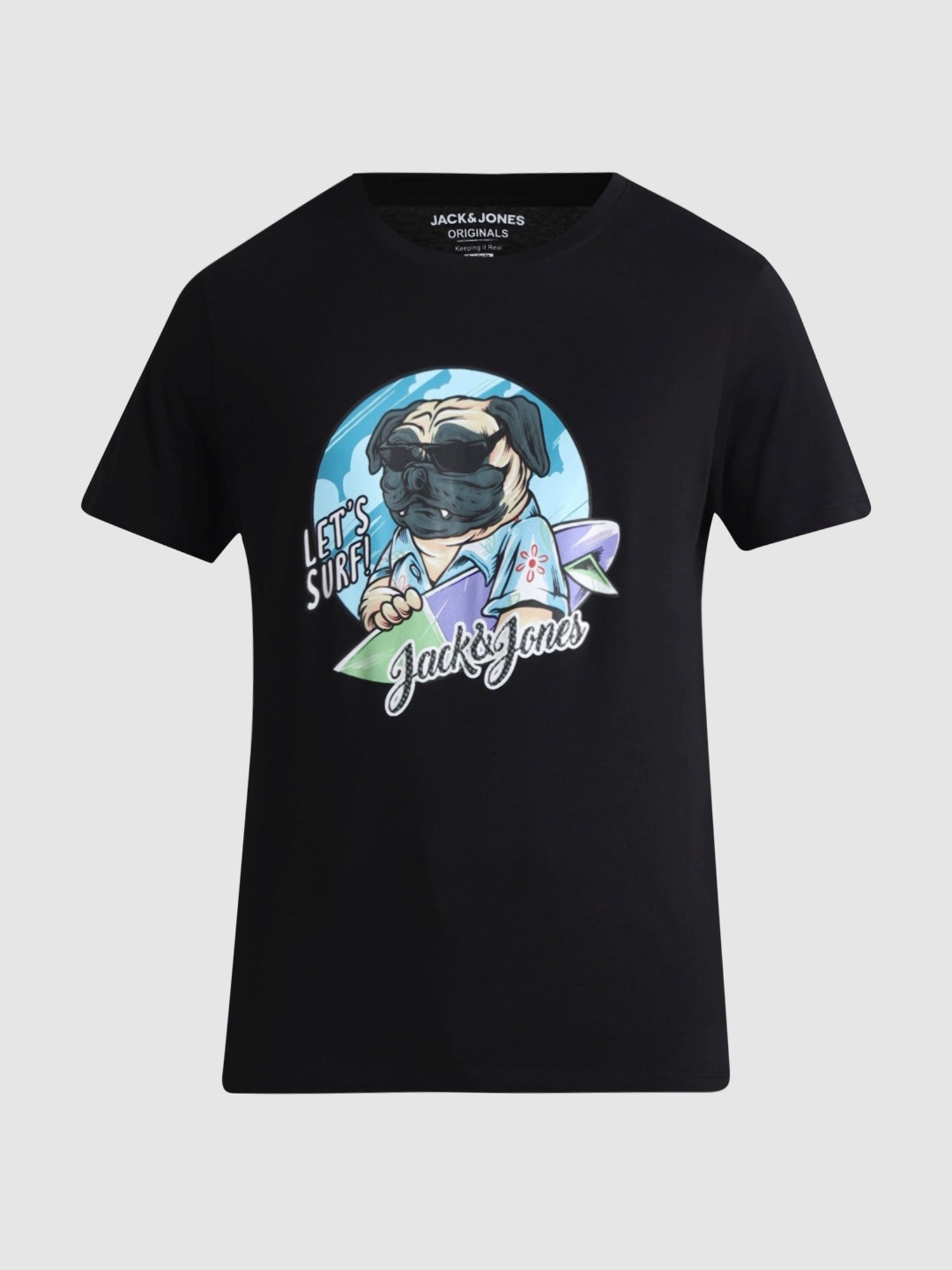 Jack & Jones Jet Black Cotton Regular Fit Printed T-Shirt