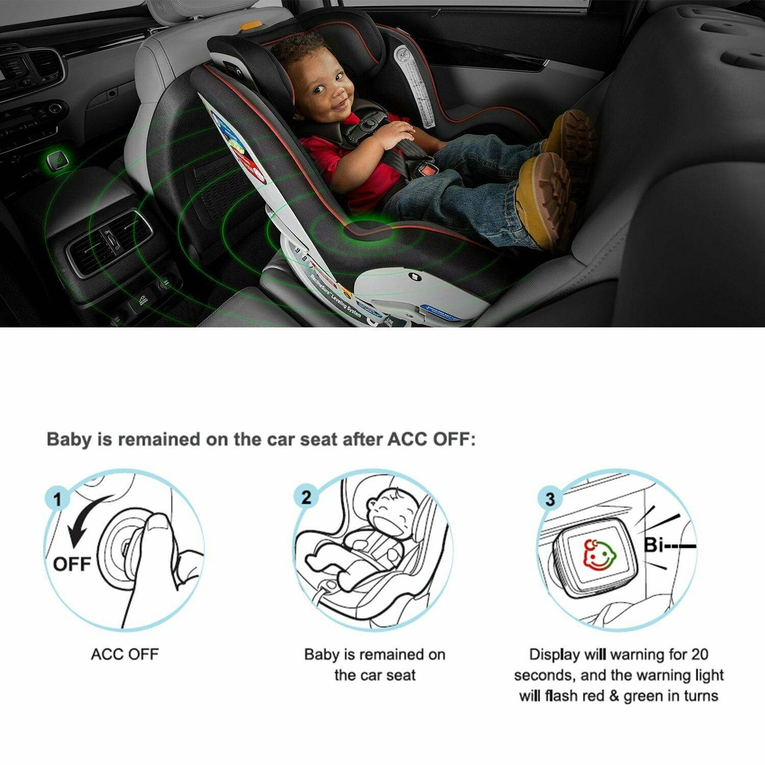 1 PCS   Car Baby Seat Sensor Pad Alarm System Warning Light Sound USB