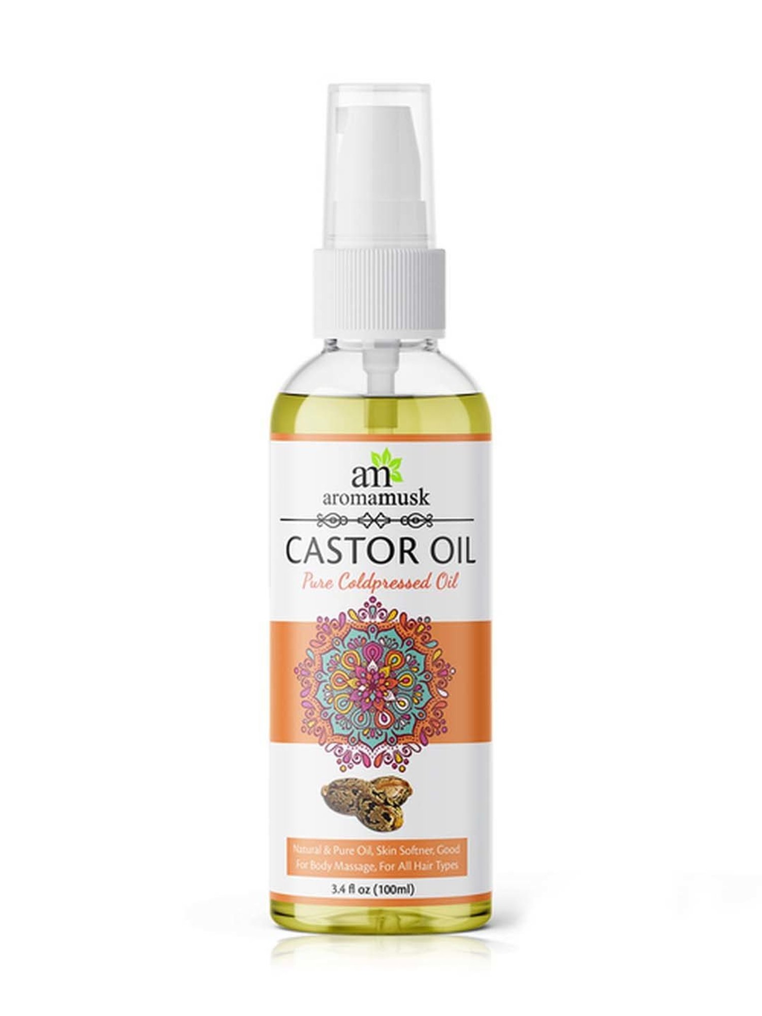 AromaMusk USDA Organic 100% Pure Cold Pressed Castor Oil for Hair & Skin - 100 ml