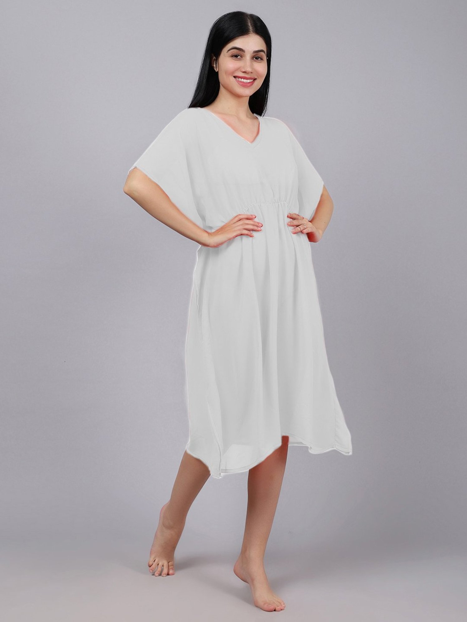 Erotissch Off-White Plain Beachwear Kaftan