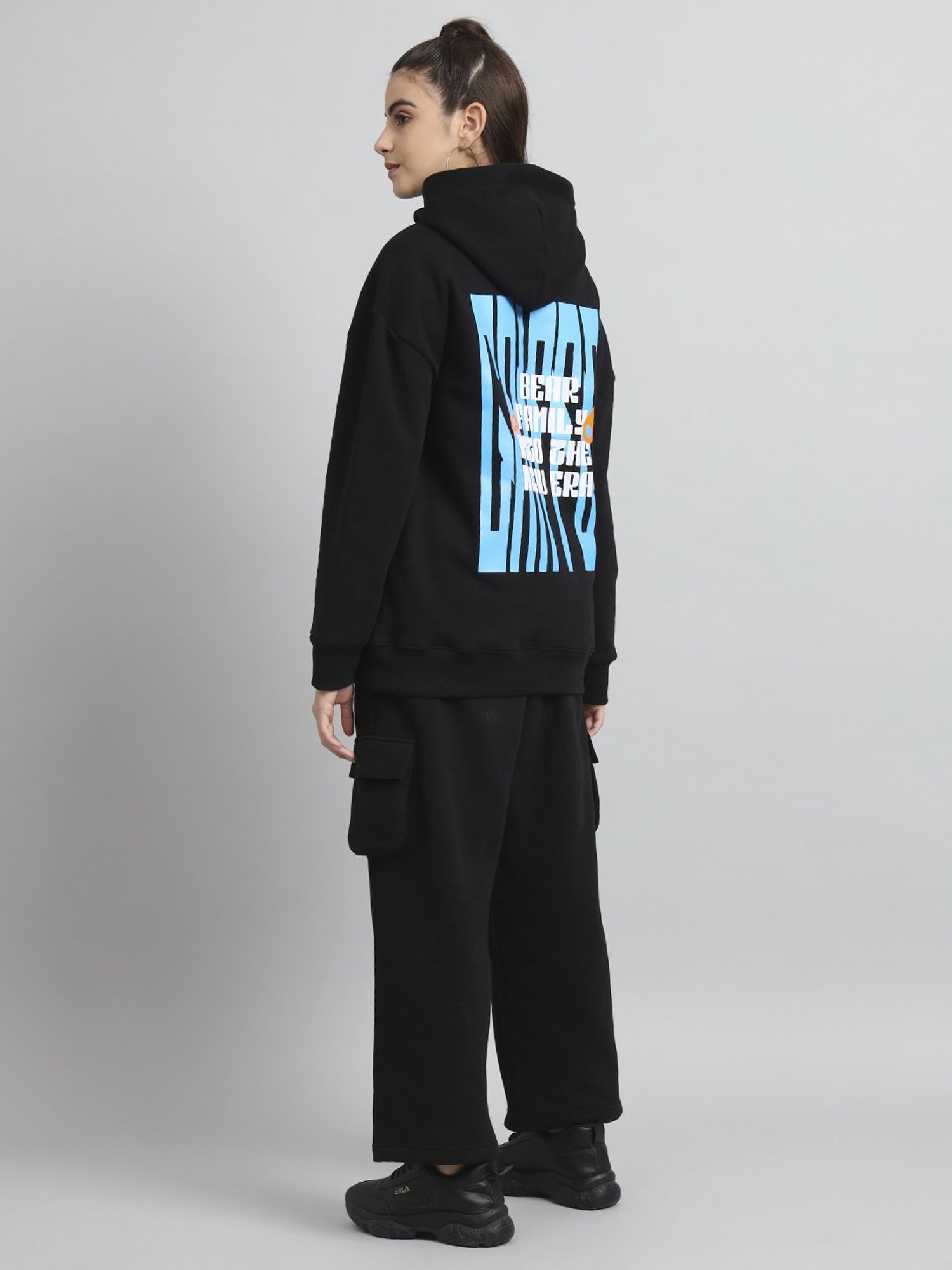 GRIFFEL Black Printed Sweatshirt Track Pants Set