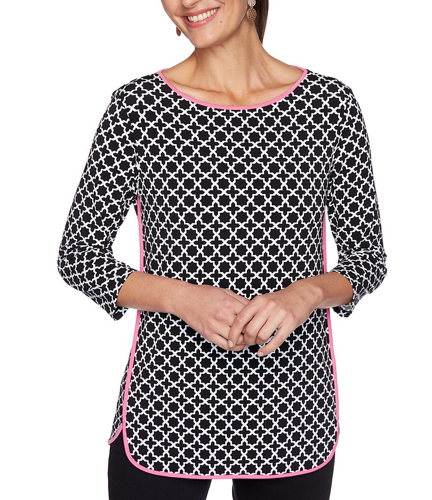 Calessa Petite Size Matte Jersey Knit Button Front Roll Tab Blouse